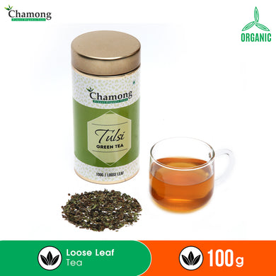 Organic Tulsi Green Tea in Metal Caddy