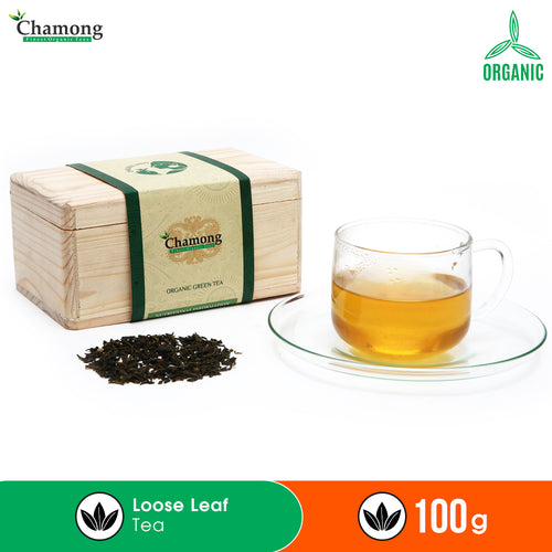 Premium Organic Green Whole Leaf Tea in Pinewood Chestlet 100g