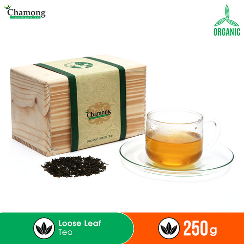 Premium Organic Green Loose Leaf Tea in Pinewood Chestlet 250g