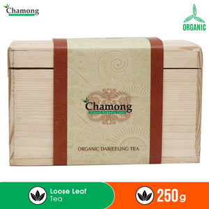 Premium Organic Darjeeling Loose Leaf Tea in Pinewood Chestlet 250g